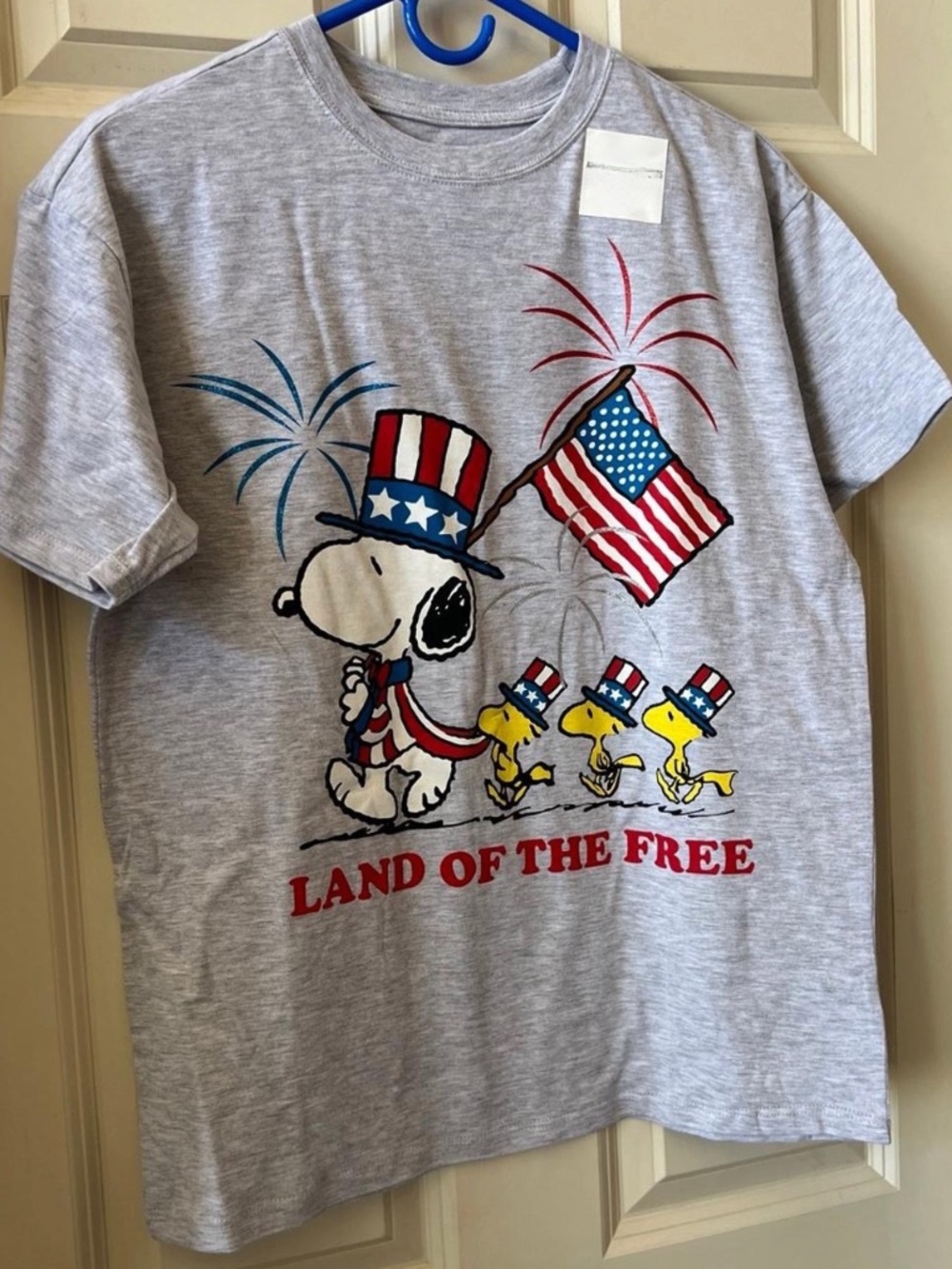 NWT NOVELT PEANUTS SNOOPY WOODSTOCK LAND OF THE FREE AMERICA TEE T SHIRT